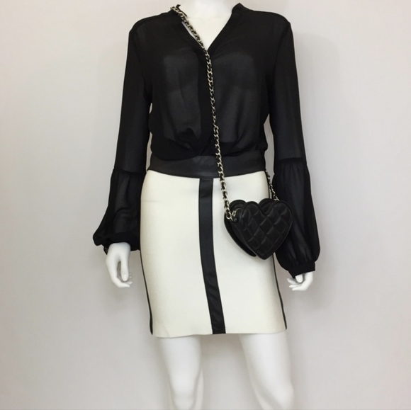 bebe Faux Leather Trim Mini Bandage Skirt - Picture 4 of 5